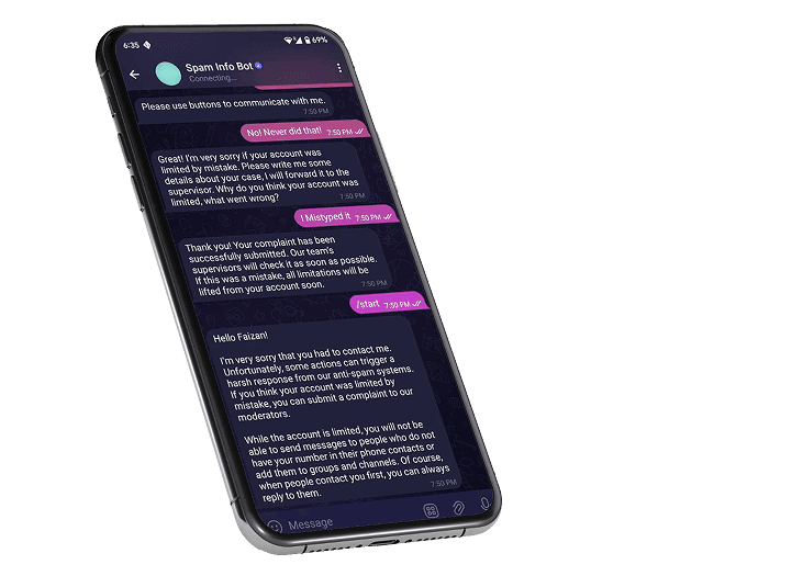 Telegram chat mockup